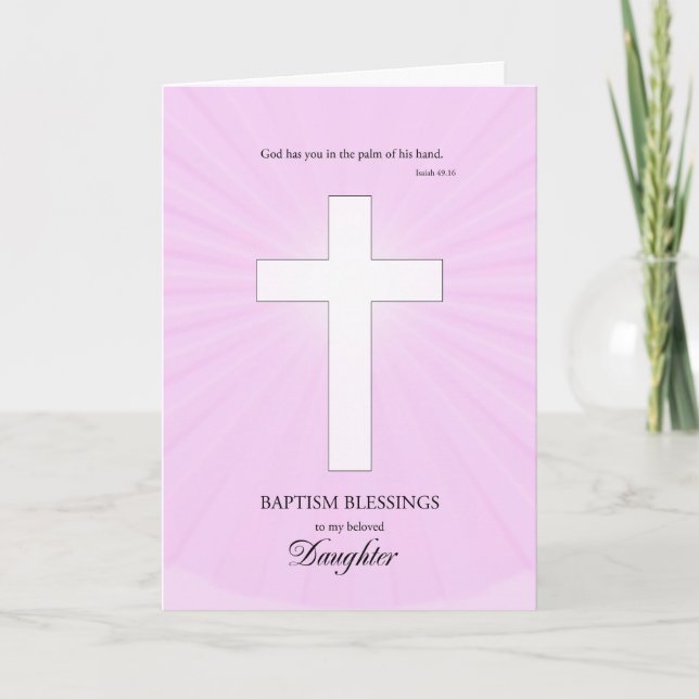For Daughter Baptism, Glowing Cross Card (Front)