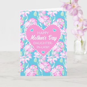 For Daughter-in-Law Mothers Day Pink Roses on Blue Card