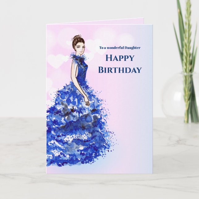 For Daughter on Birthday Sparkly Blue Gown Design Card (Front)