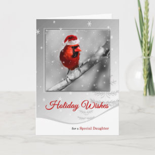 for Daughter on Christmas Red Cardinal Bird Holiday Card