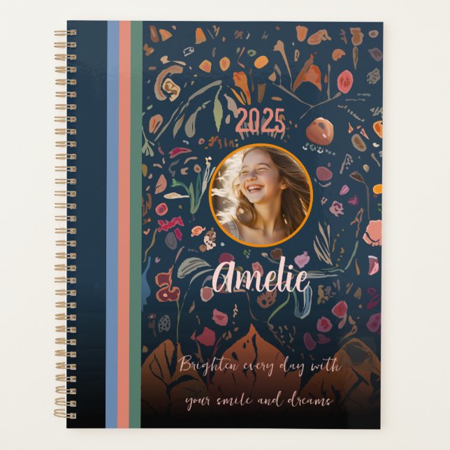 For Daughters, Abstract Floral Design Photo  Planner (Front)