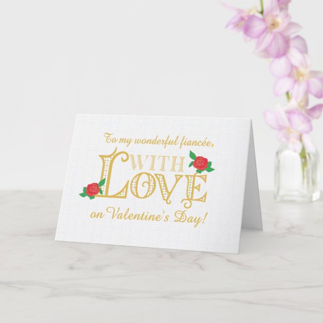 For Fiancee Valentines Day with Red Roses Card (Orchid)