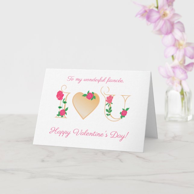 For Fiancee Valentines Day with Red Roses Card (Orchid)