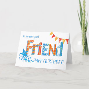 For Friend Birthday Bright Bunting and Stars Card