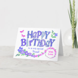 For Friend Birthday Pink and Blue Periwinkles Card