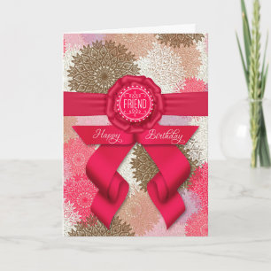 for Friend Deep Rose Pink Ribbon Birthday Card