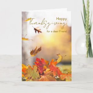 For Friend Happy Thanksgiving with Autumn Leaves Card