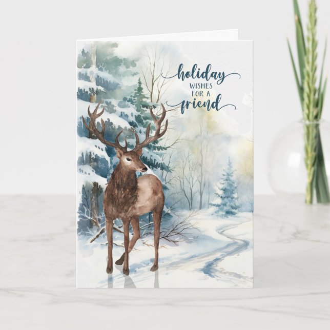 for Friend Reindeer Winter Forest Christmas Holiday Card (Front)