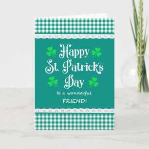 For Friend St Patrick's Day Shamrocks Green Checks Card