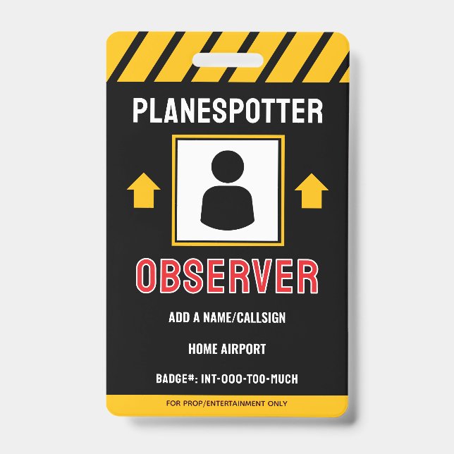 For Fun Planespotter Badge ID Badge (Front)