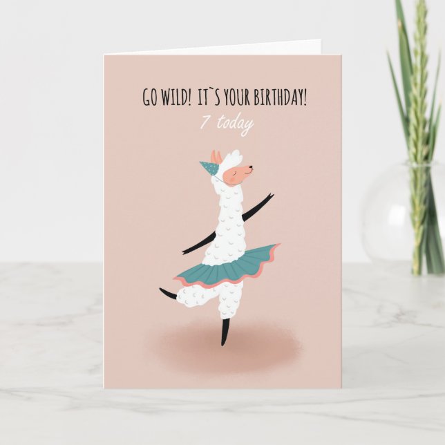 For Girl Cute Dancing Llama 7th Birthday Card (Front)