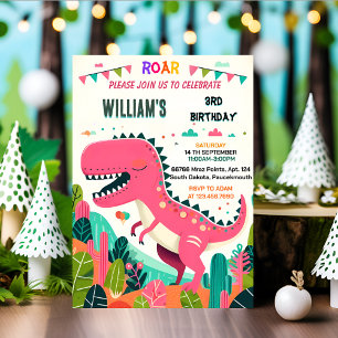 for girl kids cute boys T three 3 rex 3rd birthday Invitation