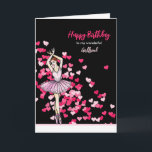 For Girlfriend on Birthday Ballerina Pink Dress  Card<br><div class="desc">Designed based on my watercolor illustration a ballerina dancing wearing pink dress in her toe shoes. The design has pink and white scattered hearts on the background and customisable text which can be changed to texts of your preference. The design is for Girlfriend on Birthday.</div>