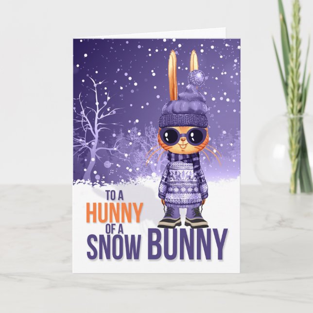 for Girls Cute Purple Christmas Snowbunny Holiday Card (Front)