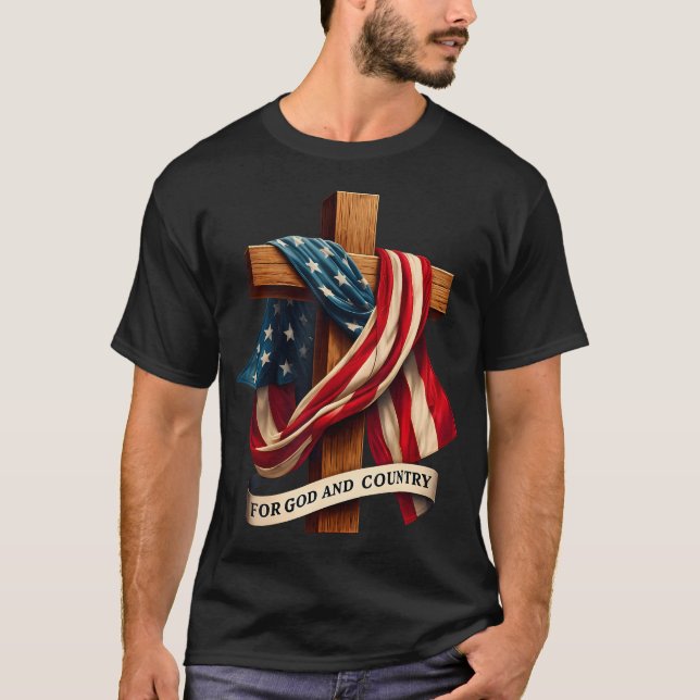 For God And Country Cross Christian Patriotic Jesu T-Shirt (Front)