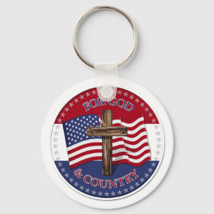 For God And Country - Cross with 50 stars US Flag Key Ring
