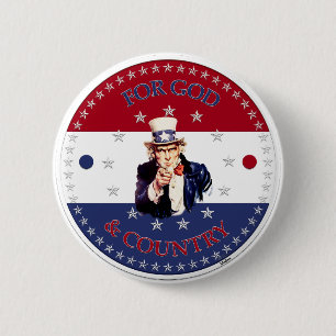 For God and Country Uncle Sam 6 Cm Round Badge
