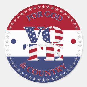 For God and Country USA Flag V O T E! Classic Round Sticker