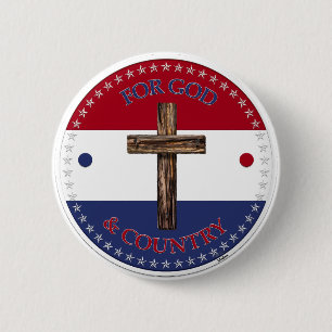 For God and Country with Cross 6 Cm Round Badge