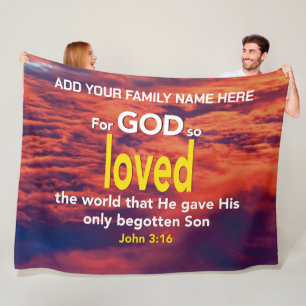 FOR GOD SO LOVED THE WORLD Christian Bible Family Fleece Blanket