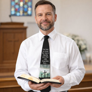 For God So Loved The World Christian Cross Black Tie