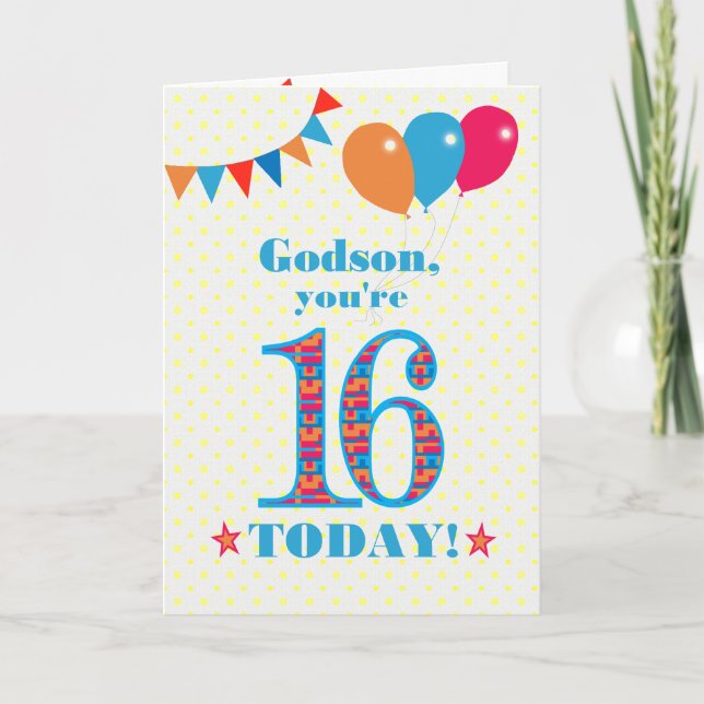 For Godson 16th Birthday Bunting Balloons Card (Front)