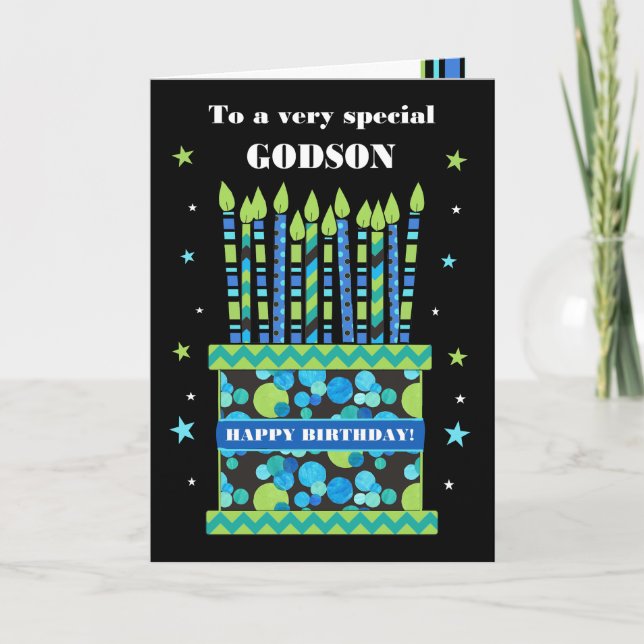 For Godson Birthday Cake with Candles Card (Front)