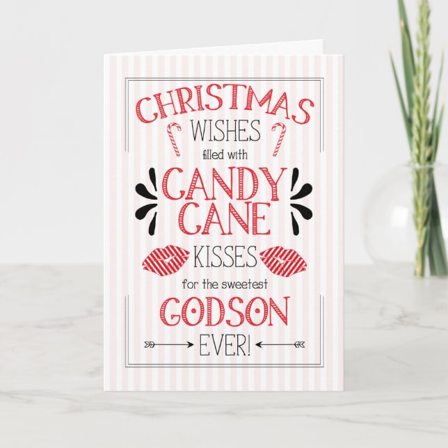 for Godson Candy Cane Kisses Christmas Wishes Holiday Card (Front)