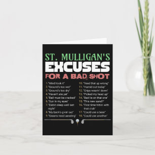 For Golfers St.mulligan's Excuses For A Bad Shot F Card