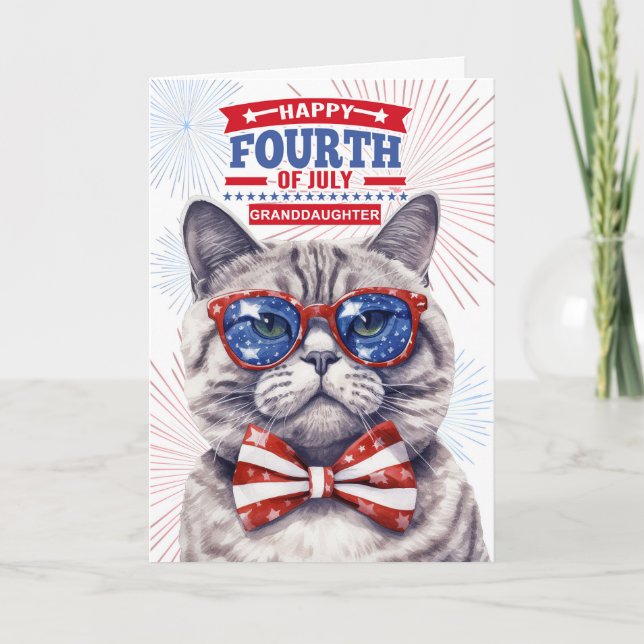 for Granddaughter 4th of July Cute Patriotic Cat Holiday Card (Front)