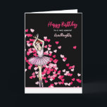 For Granddaughter Birthday Ballerina Pink Dress  Card<br><div class="desc">Designed based on my watercolor illustration a ballerina dancing wearing pink dress in her toe shoes. The design has pink and white scattered hearts on the background and customisable text which can be changed to texts of your preference. The design is for Granddaughter on Birthday.</div>