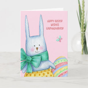 For Granddaughter Easter Bunny with Decorated Egg Holiday Card