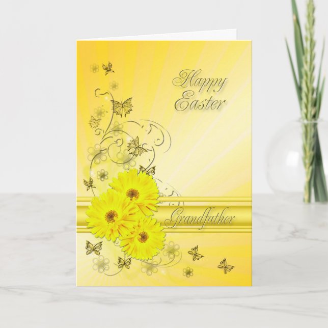 For Grandfather, Easter card with yellow flowers (Front)