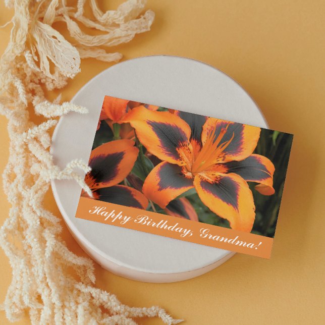 For Grandma Orange Asiatic Lilies Floral Birthday Card (In Situ)