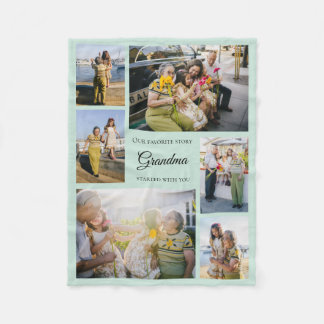 For Grandma Soft cosy photo collage light blue Fleece Blanket
