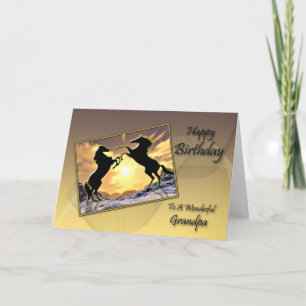 For grandpa, Birthday card with rearing horses