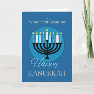 For Grandpa Hanukkah Menorah on Dark Blue Card