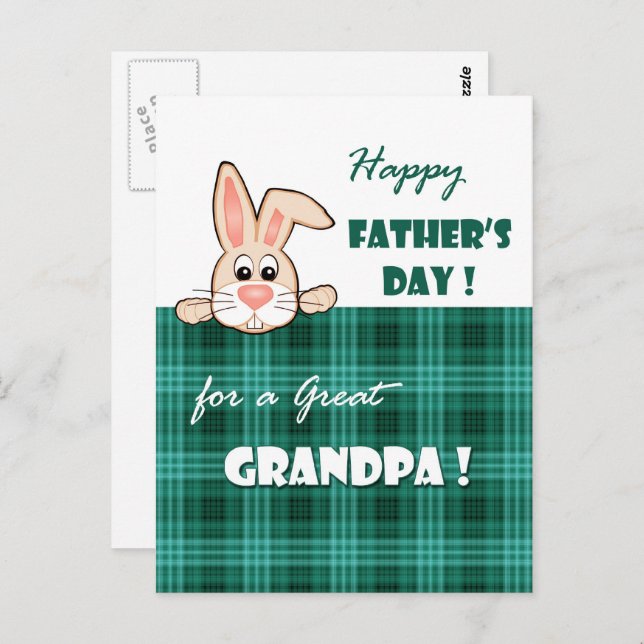 For Grandpa on Father's Day Cute Bunny Postcard (Front/Back)