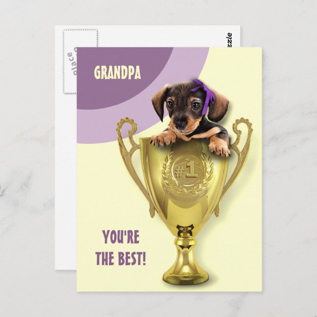For Grandpa on Father's Day. Cute Puppy  Postcard (Front/Back)