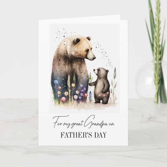 For Grandpa on Father's Day. Watercolor Bears  Card (Front)