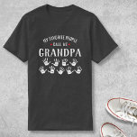 For Grandpa with Grandkids Names Personalised T-Shirt<br><div class="desc">Show your love for your favourite people/grandkids with this one-of-a-kind tshirt! Change the name from grandpa to Poppa, Gramps, Pops or whatever your grandkids call you - then add their names to the handprints below. There are currently 9 handprints and names but if you have fewer grandchildren, just delete the...</div>