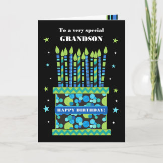 For Grandson Birthday Cake with Candles Card