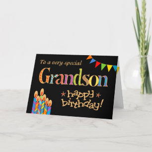 For Grandson Chic Candles, Bunting Birthday Card
