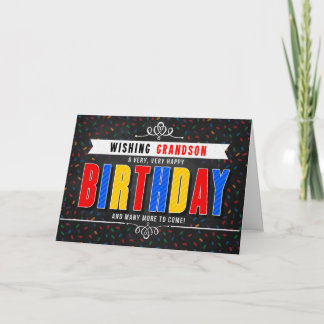 for Grandson Colourful Chalkboard Birthday Text Card