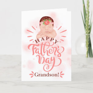 for Grandson on Father's Day Cute Baby Girl Peach Holiday Card