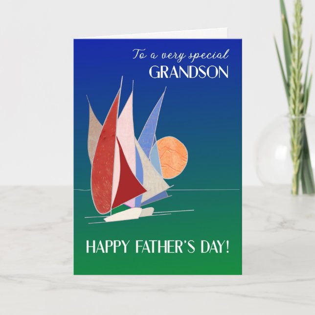 For Grandson on Father's Day Sailboats at Sunset Card (Front)