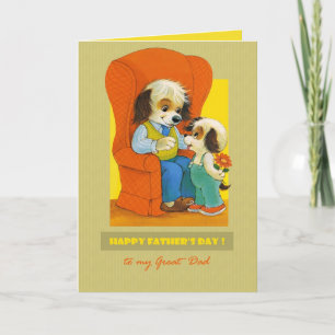 For Great Dad on Father's Day. Funny Vintage Puppy Card