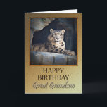For Great Grandson a Birthday with a snow leopard Card<br><div class="desc">A birthday card for a Great Grandson showing a regal snow leopard lying in his cave.</div>