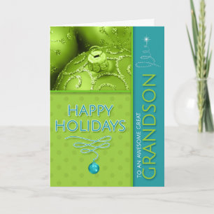 for Great Grandson Green and Blue Modern Holiday Card