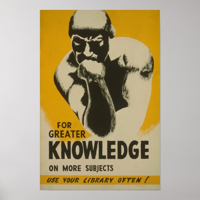 For Greater Knowledge Library Vintage WPA Poster (Front)